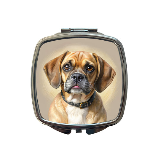 Puggle Dog Illustration Small Travel Purse Handbag Pocket Makeup Compact Mirror