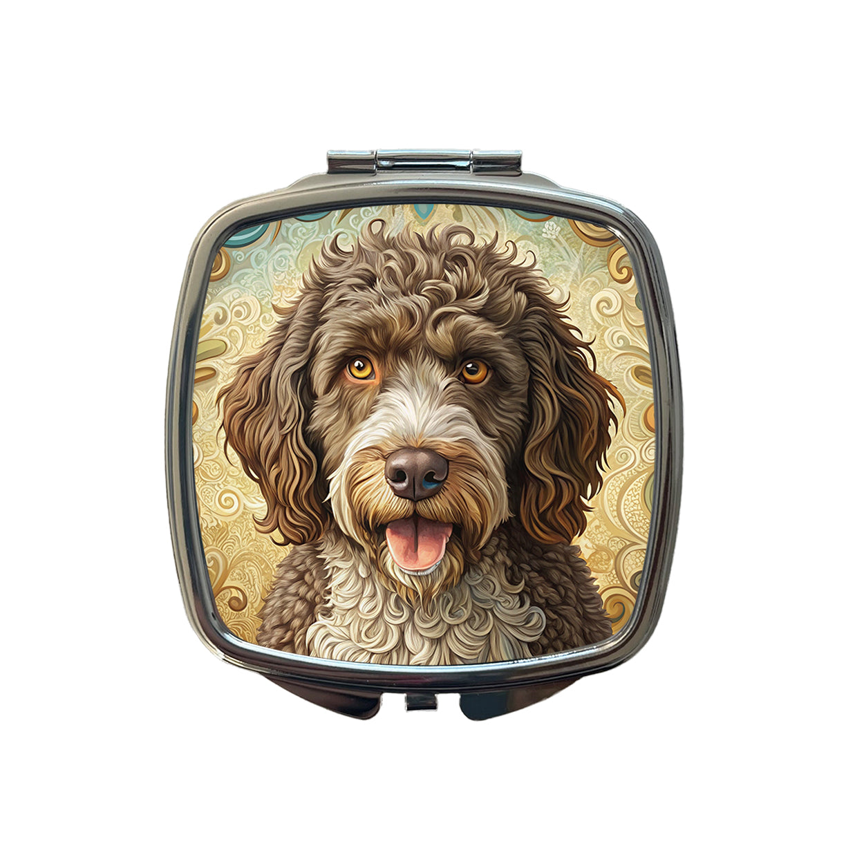 Spanish Water Dog Art Nouveau Small Travel Purse Handbag Pocket Makeup Compact Mirror