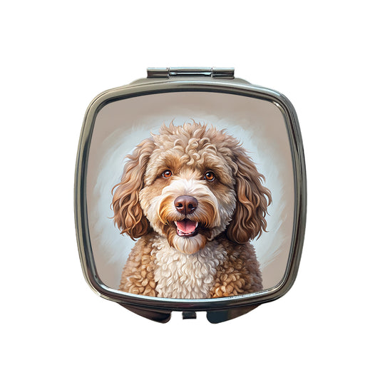 Spanish Water Dog Illustration Small Travel Purse Handbag Pocket Makeup Compact Mirror
