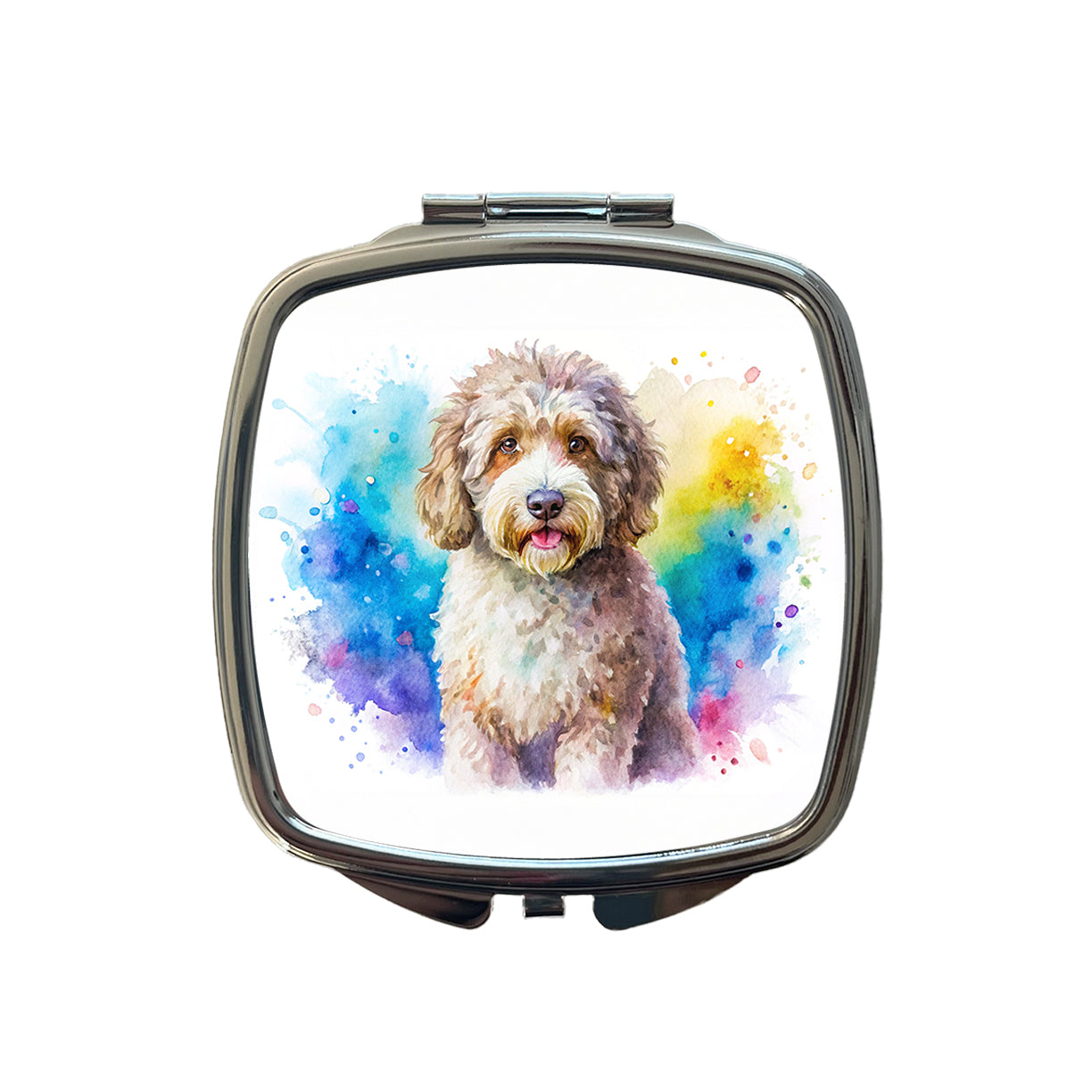 Spanish Water Dog Watercolor Style Small Travel Purse Handbag Pocket Makeup Compact Mirror