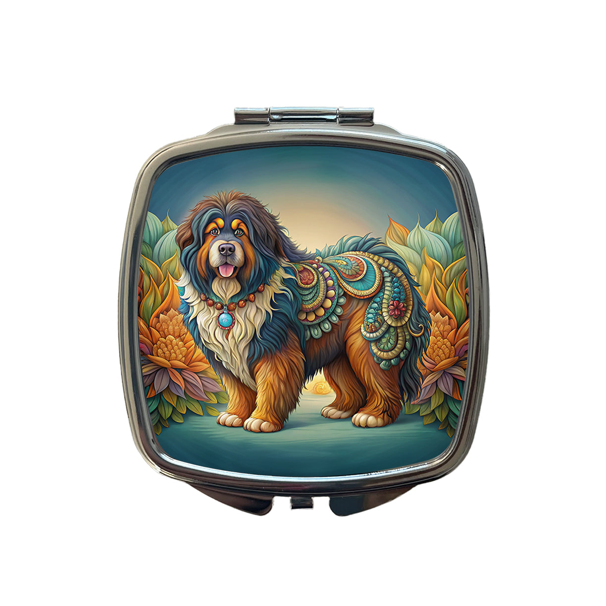 Tibetan Mastiff Dog Art Nouveau Small Travel Purse Handbag Pocket Makeup Compact Mirror