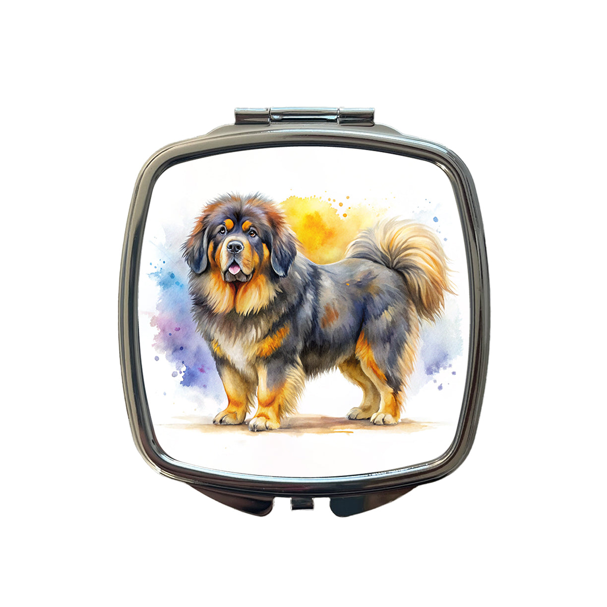 Tibetan Mastiff Dog Watercolor Style Small Travel Purse Handbag Pocket Makeup Compact Mirror
