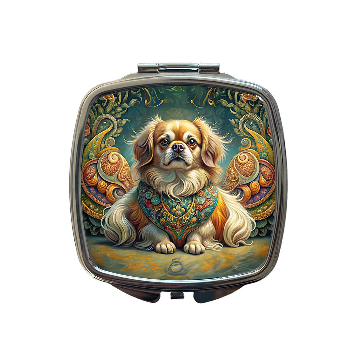 Tibetan Spaniel Dog Art Nouveau Small Travel Purse Handbag Pocket Makeup Compact Mirror