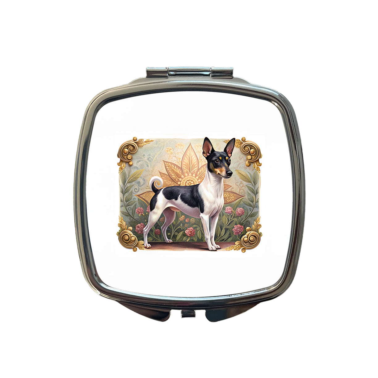 Toy Fox Terrier Dog Art Nouveau Small Travel Purse Handbag Pocket Makeup Compact Mirror