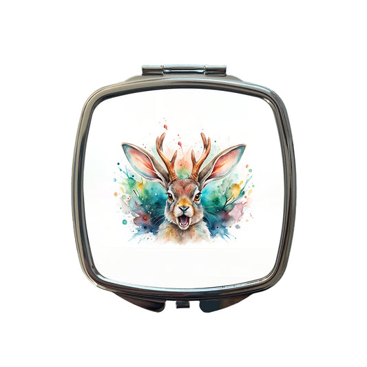 Angry Jackalope Watercolor Small Travel Purse Handbag Pocket Makeup Compact Mirror