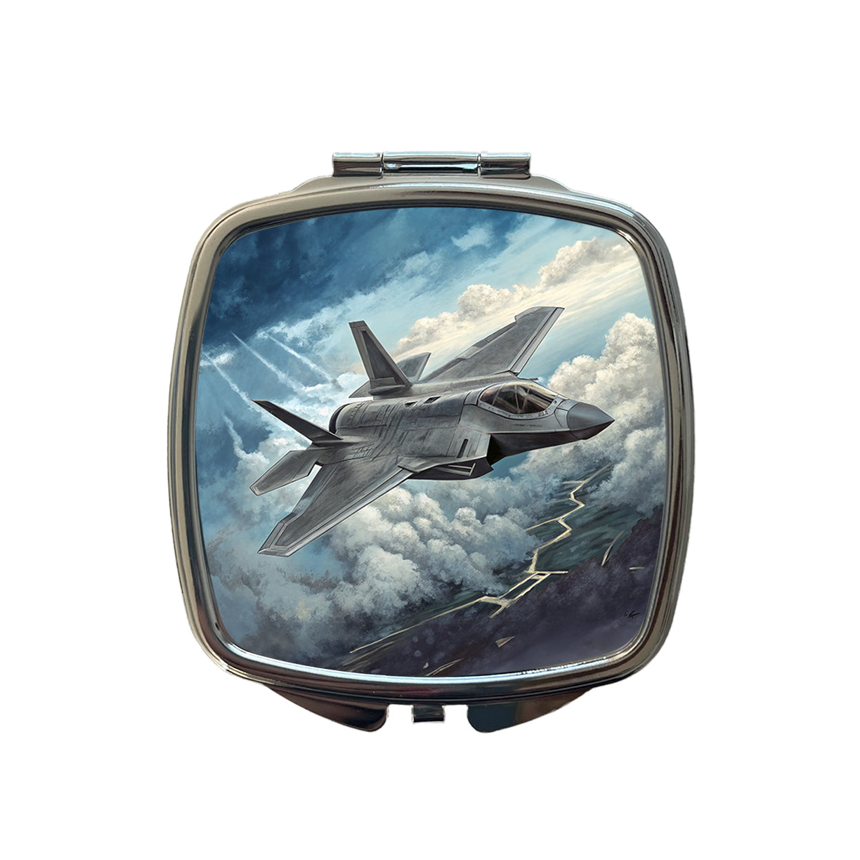 F-35 in Cloudy Sky US Air Force Navy Marines Plane Small Travel Purse Handbag Pocket Makeup Compact Mirror