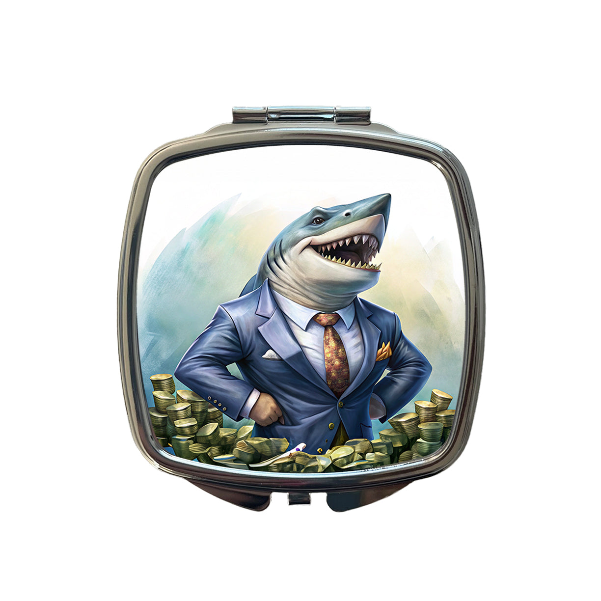 Funny Business Loan Shark Wearing A Suit With Money Small Travel Purse Handbag Pocket Makeup Compact Mirror