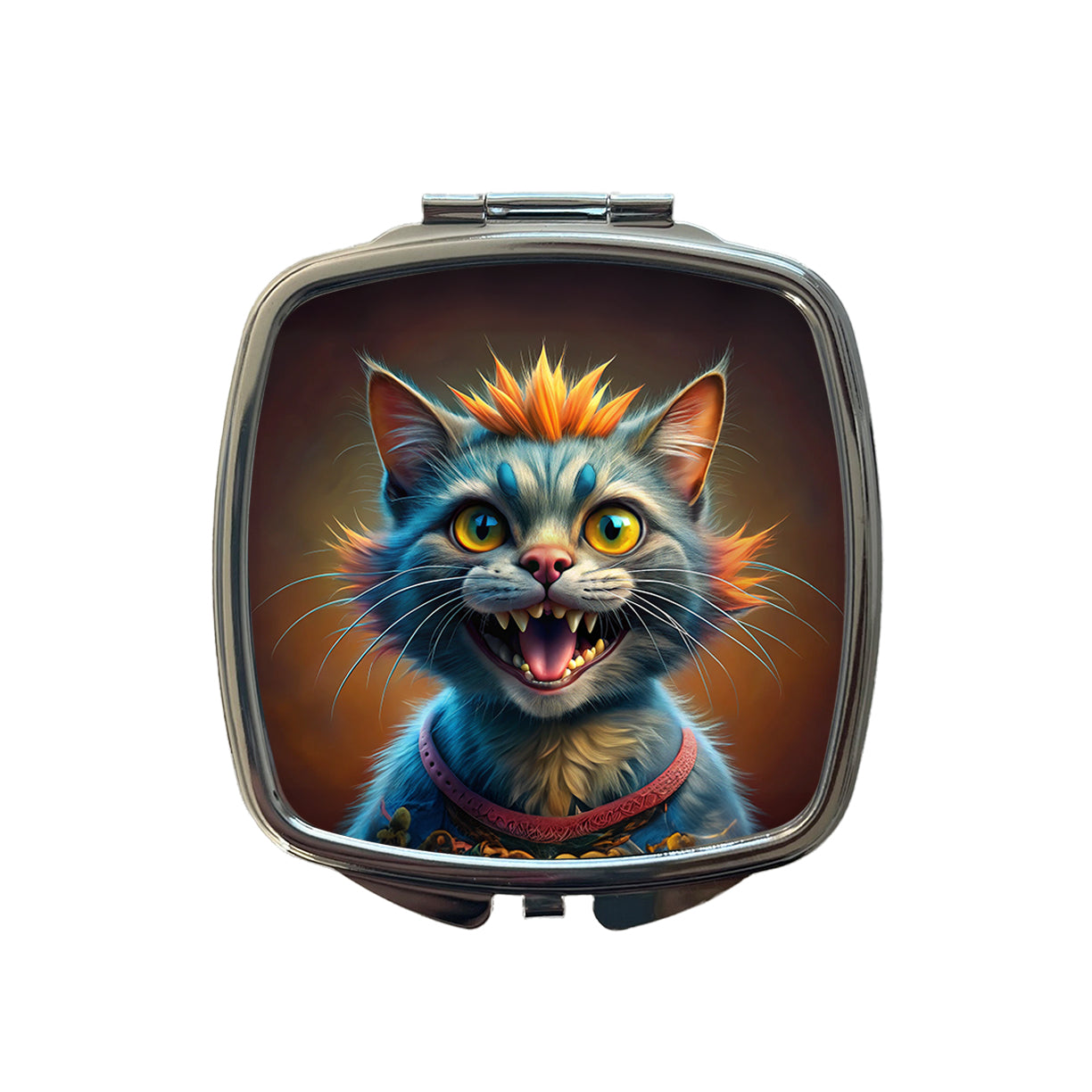 Funny Funky Crazy Cat Small Travel Purse Handbag Pocket Makeup Compact Mirror