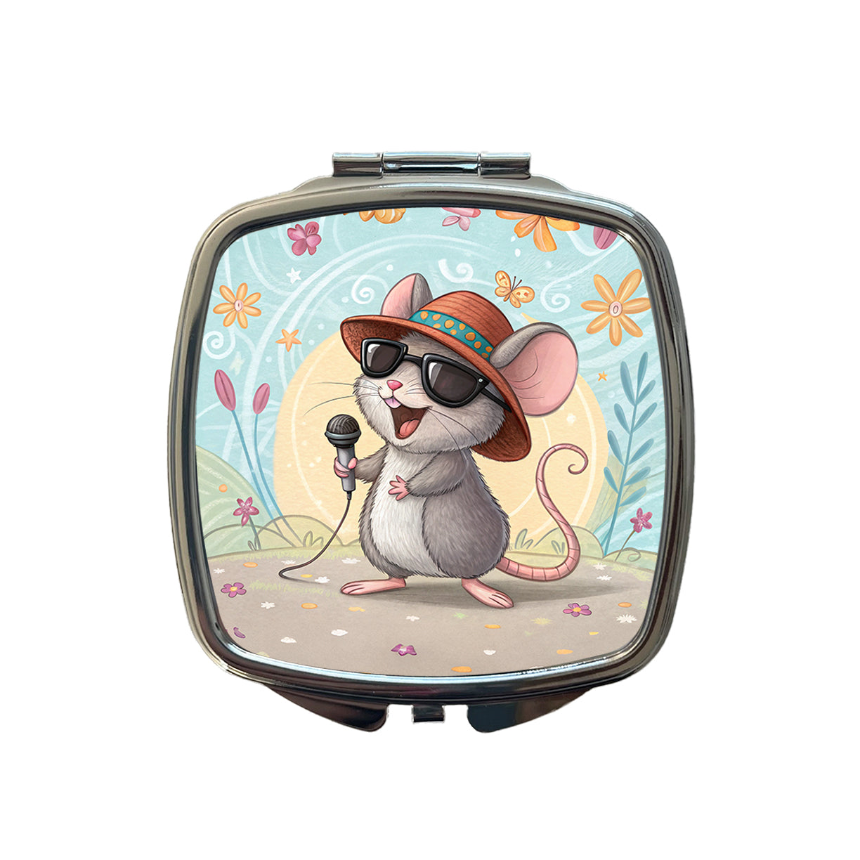 Funny Singing Cool Mouse Small Travel Purse Handbag Pocket Makeup Compact Mirror