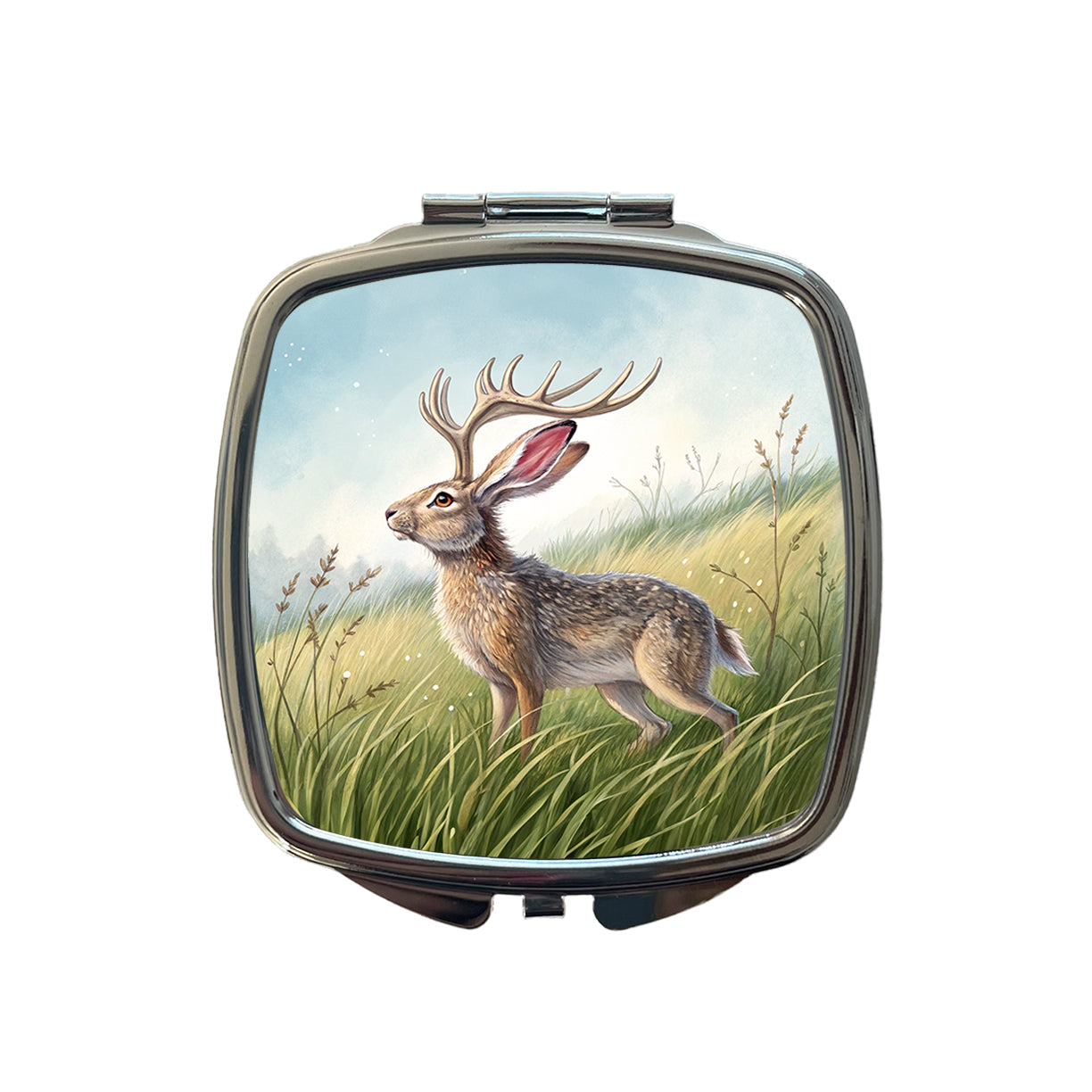 Jackalope Illustration Small Travel Purse Handbag Pocket Makeup Compact Mirror