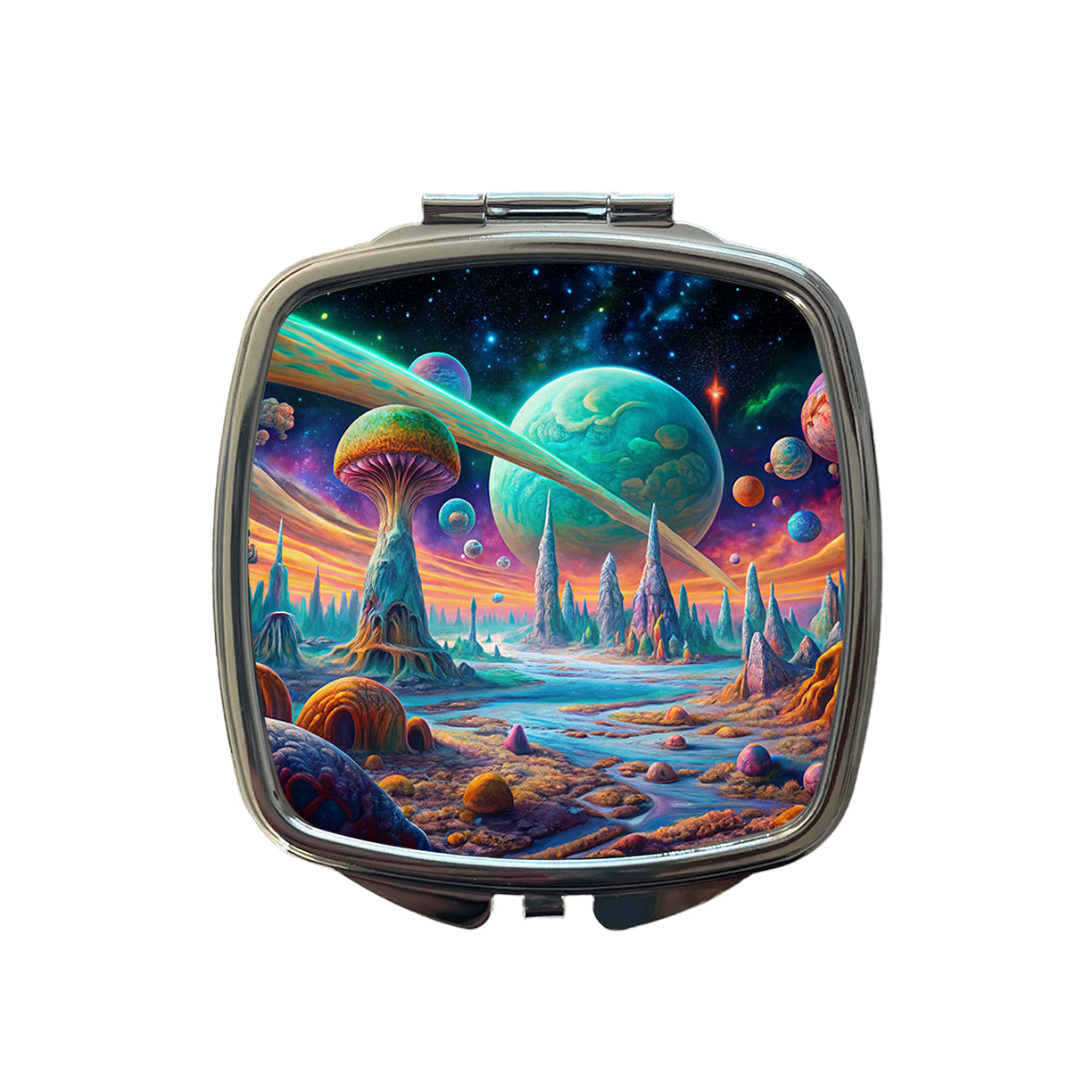 Psychedelic Alien Planet Vibrant Colors Small Travel Purse Handbag Pocket Makeup Compact Mirror