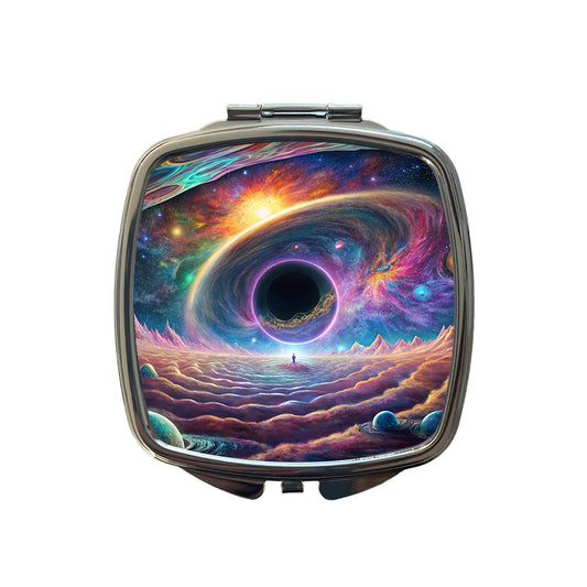 Psychedelic Black Hole Galaxy Space Vibrant Colors Small Travel Purse Handbag Pocket Makeup Compact Mirror