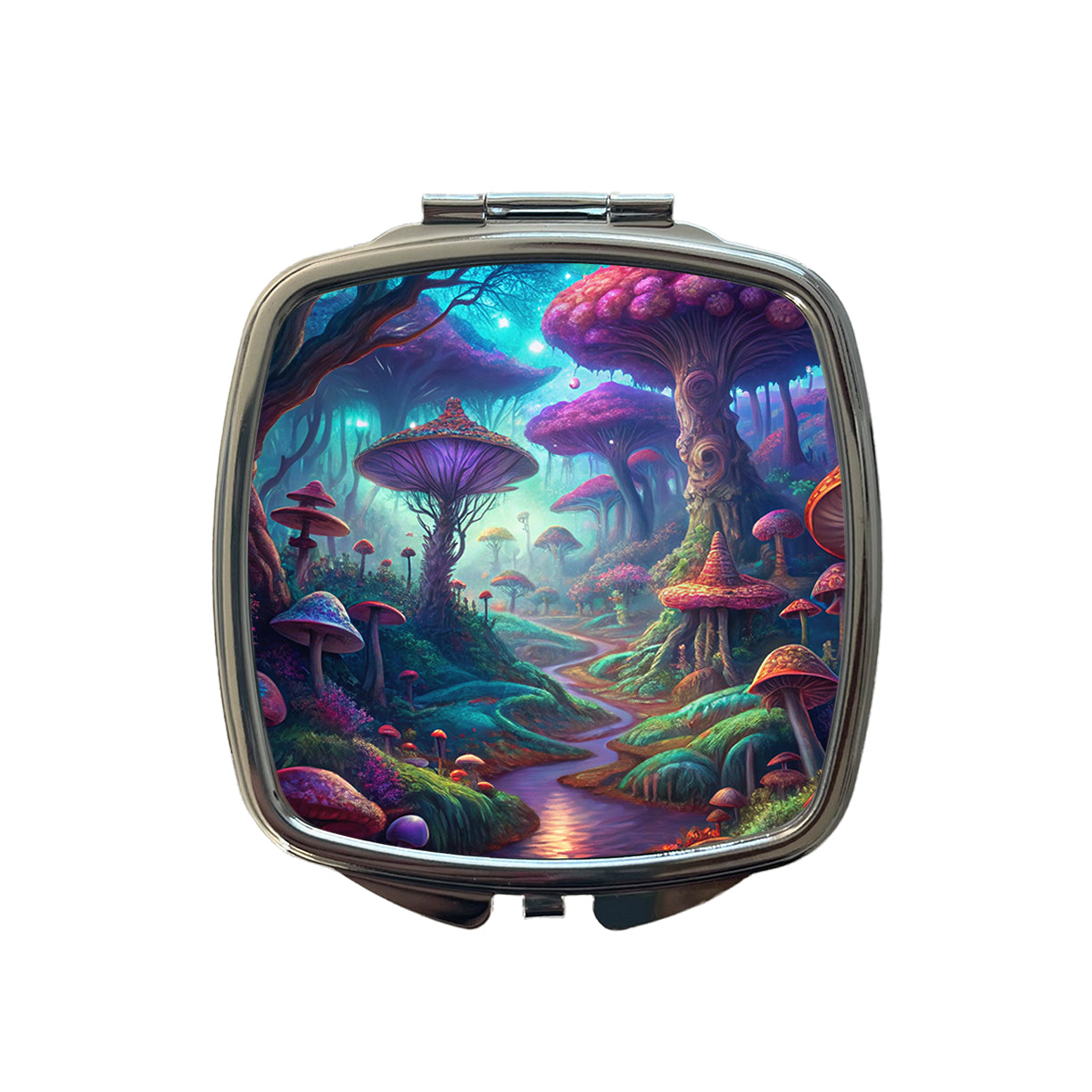 Psychedelic Fantasy Forest Vibrant Colors Small Travel Purse Handbag Pocket Makeup Compact Mirror