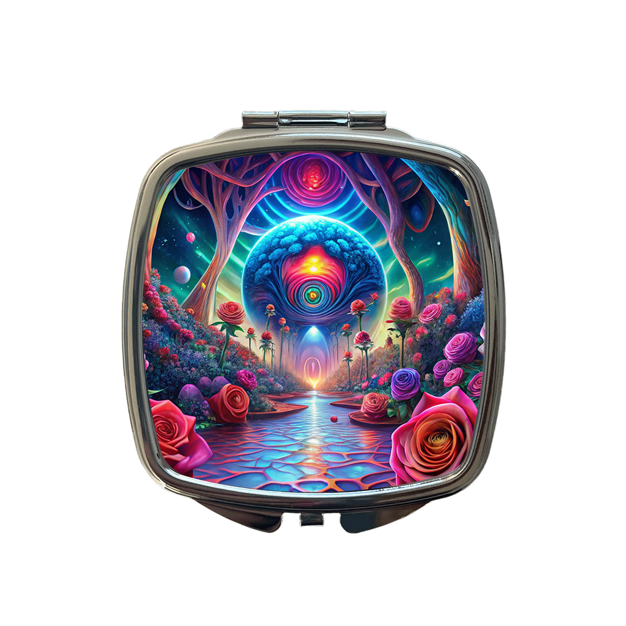 Psychedelic Lots of Colorful Roses Design Small Travel Purse Handbag Pocket Makeup Compact Mirror