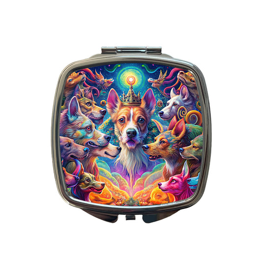 Psychedelic Lots of Dogs Vibrant Colors Small Travel Purse Handbag Pocket Makeup Compact Mirror