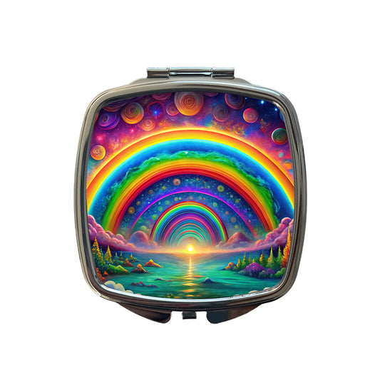 Psychedelic Lots of Rainbows Colors Small Travel Purse Handbag Pocket Makeup Compact Mirror