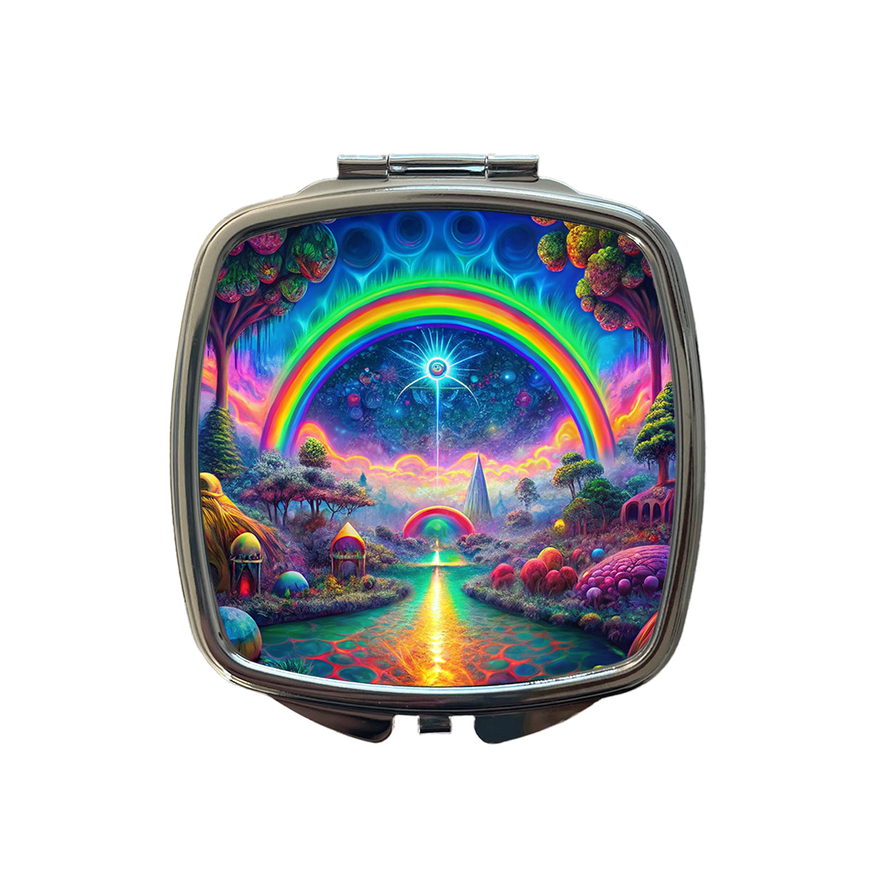 Psychedelic Rainbow Scene Small Travel Purse Handbag Pocket Makeup Compact Mirror