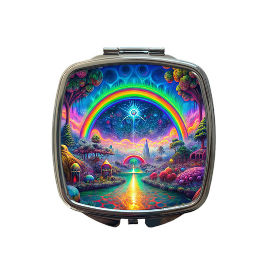 Psychedelic Rainbow Scene Small Travel Purse Handbag Pocket Makeup Compact Mirror