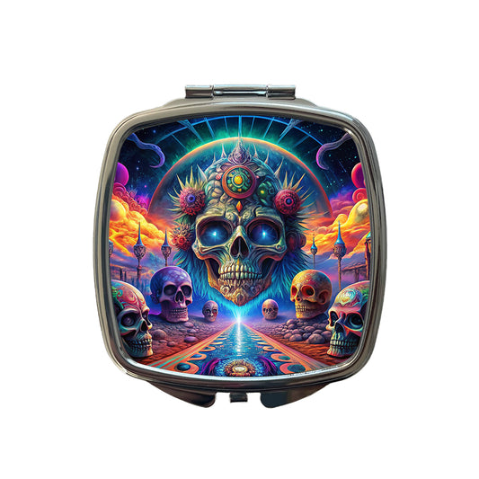Psychedelic Skulls Design Small Travel Purse Handbag Pocket Makeup Compact Mirror