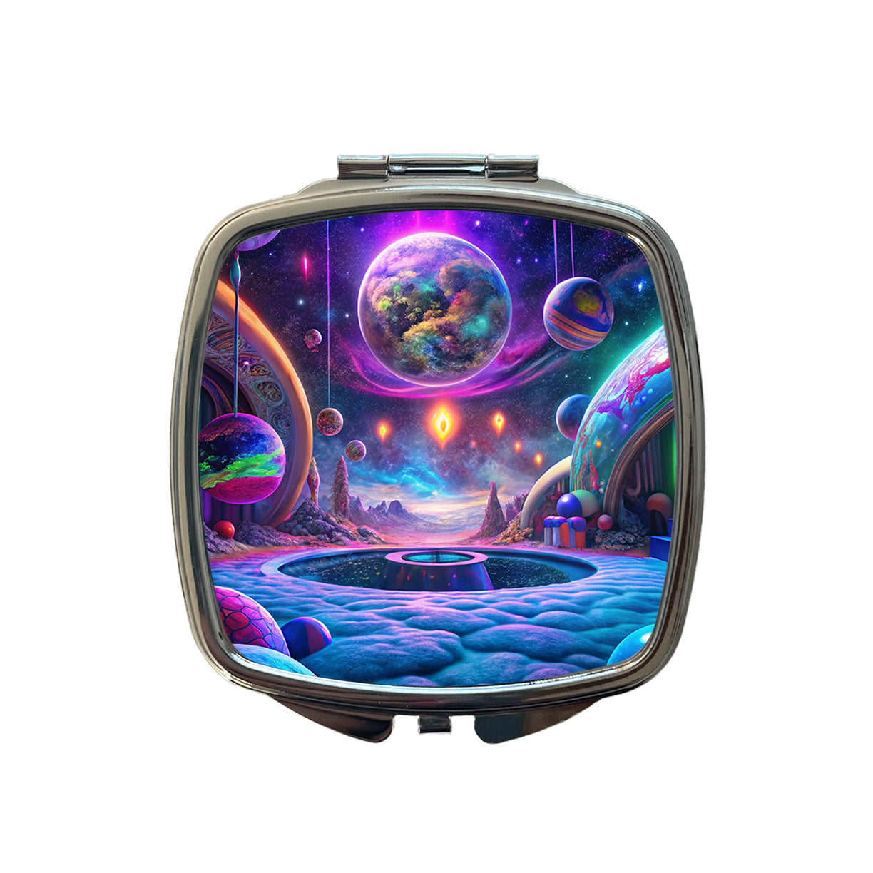 Psychedelic Space Planets Design Small Travel Purse Handbag Pocket Makeup Compact Mirror