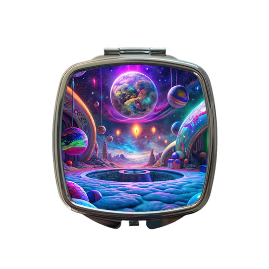 Psychedelic Space Planets Design Small Travel Purse Handbag Pocket Makeup Compact Mirror