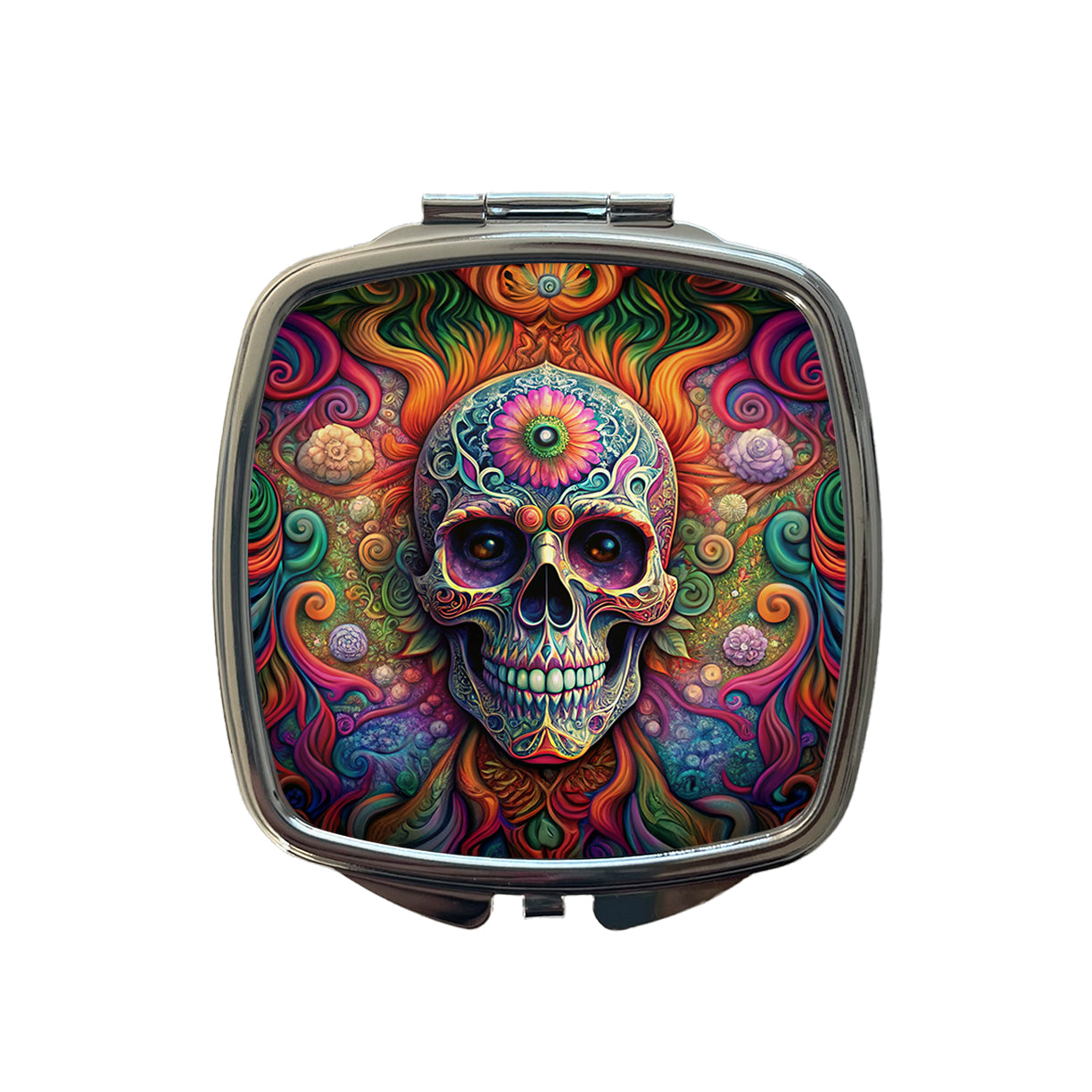 Psychedelic Sugar Skull Day of the Dead Small Travel Purse Handbag Pocket Makeup Compact Mirror