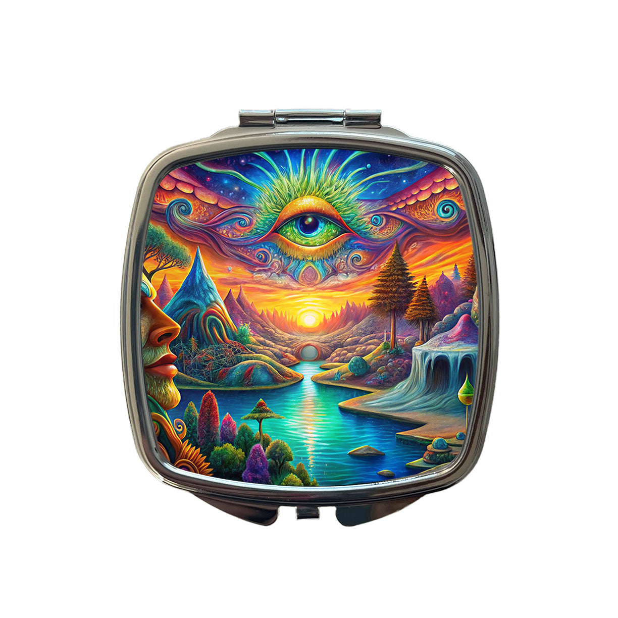 Psychedelic Trippy Artsy Design Small Travel Purse Handbag Pocket Makeup Compact Mirror