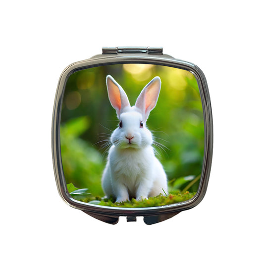 White Bunny Rabbit Small Travel Purse Handbag Pocket Makeup Compact Mirror