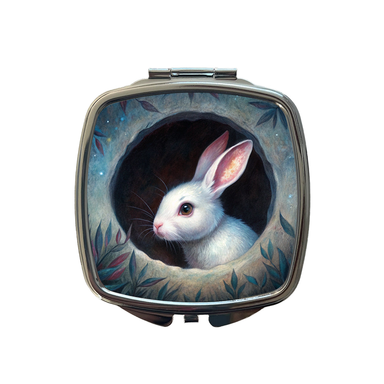 White Rabbit Bunny In A Dark Hole Small Travel Purse Handbag Pocket Makeup Compact Mirror