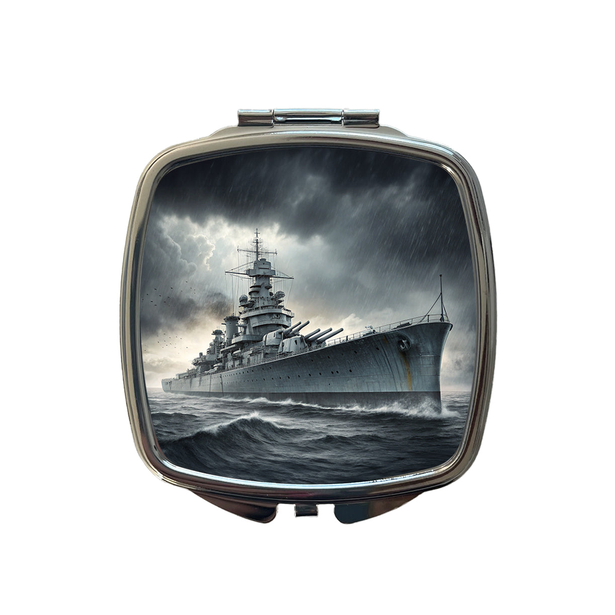 WWII Battleship At Sea Small Travel Purse Handbag Pocket Makeup Compact Mirror