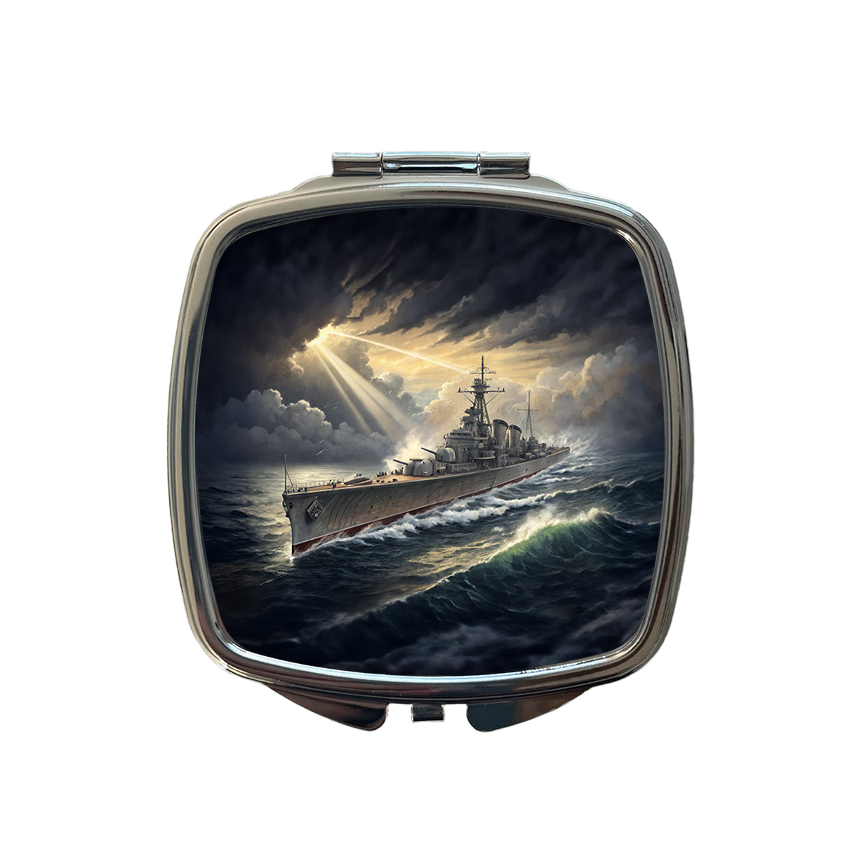 WWII Navy Destroyer After Storm Small Travel Purse Handbag Pocket Makeup Compact Mirror