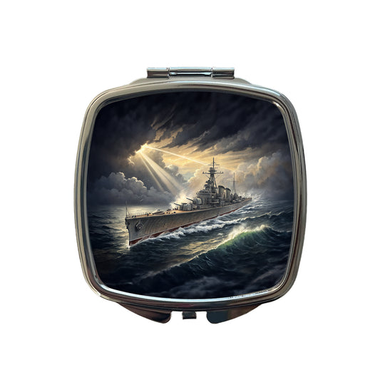 WWII Navy Destroyer After Storm Small Travel Purse Handbag Pocket Makeup Compact Mirror