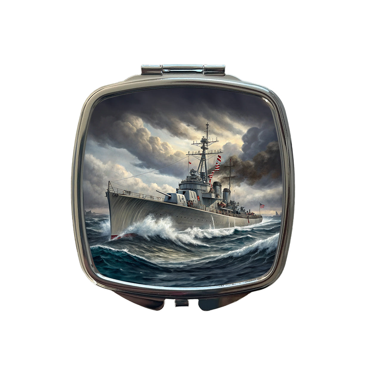 WWII Navy Destroyer Small Travel Purse Handbag Pocket Makeup Compact Mirror
