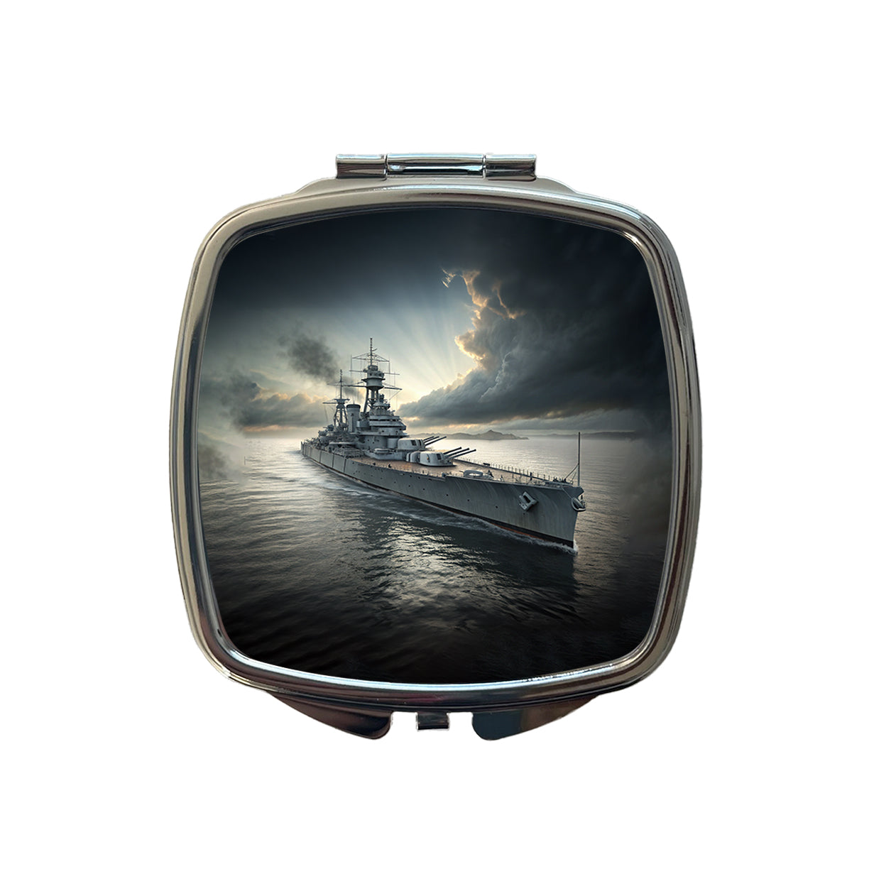 WWII US Navy Battleship At Sea Small Travel Purse Handbag Pocket Makeup Compact Mirror