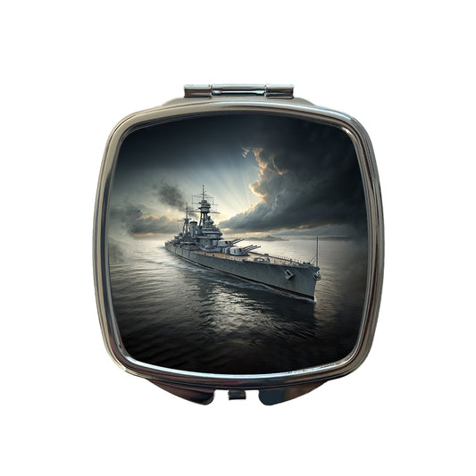 WWII US Navy Battleship At Sea Small Travel Purse Handbag Pocket Makeup Compact Mirror