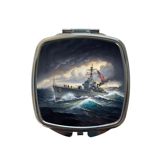 WWII US Navy Destroyer at Sea Small Travel Purse Handbag Pocket Makeup Compact Mirror