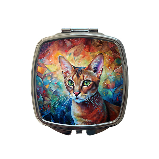 Abyssinian Cat Abstract Art Small Travel Purse Handbag Pocket Makeup Compact Mirror