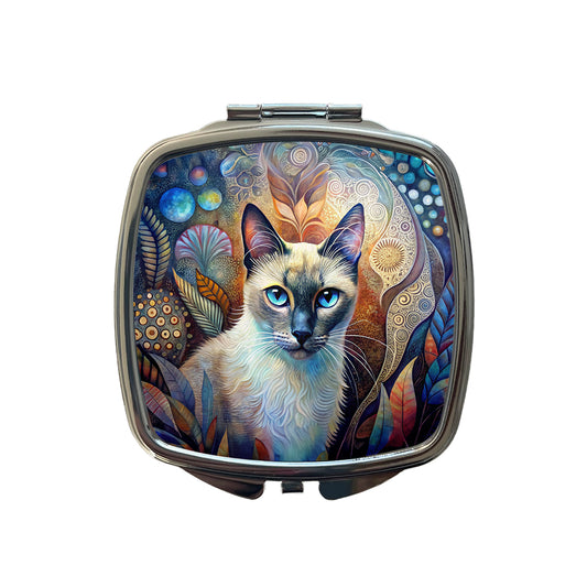 Balinese Cat Abstract Art Small Travel Purse Handbag Pocket Makeup Compact Mirror