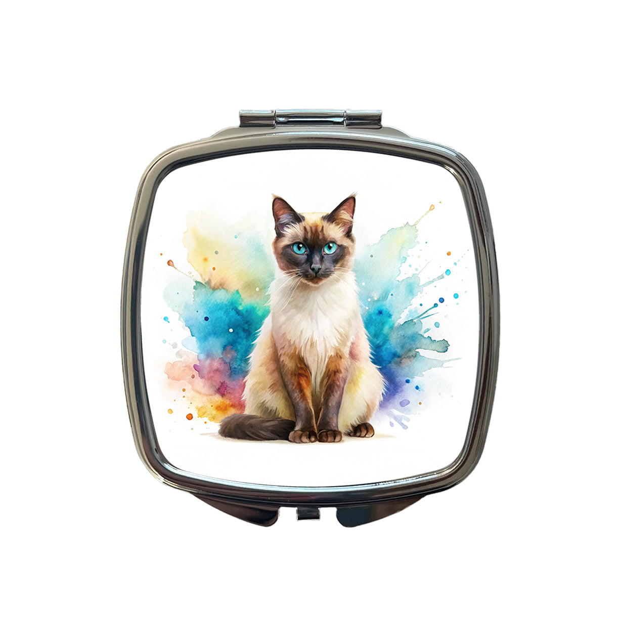 Balinese Cat Watercolor Style Small Travel Purse Handbag Pocket Makeup Compact Mirror