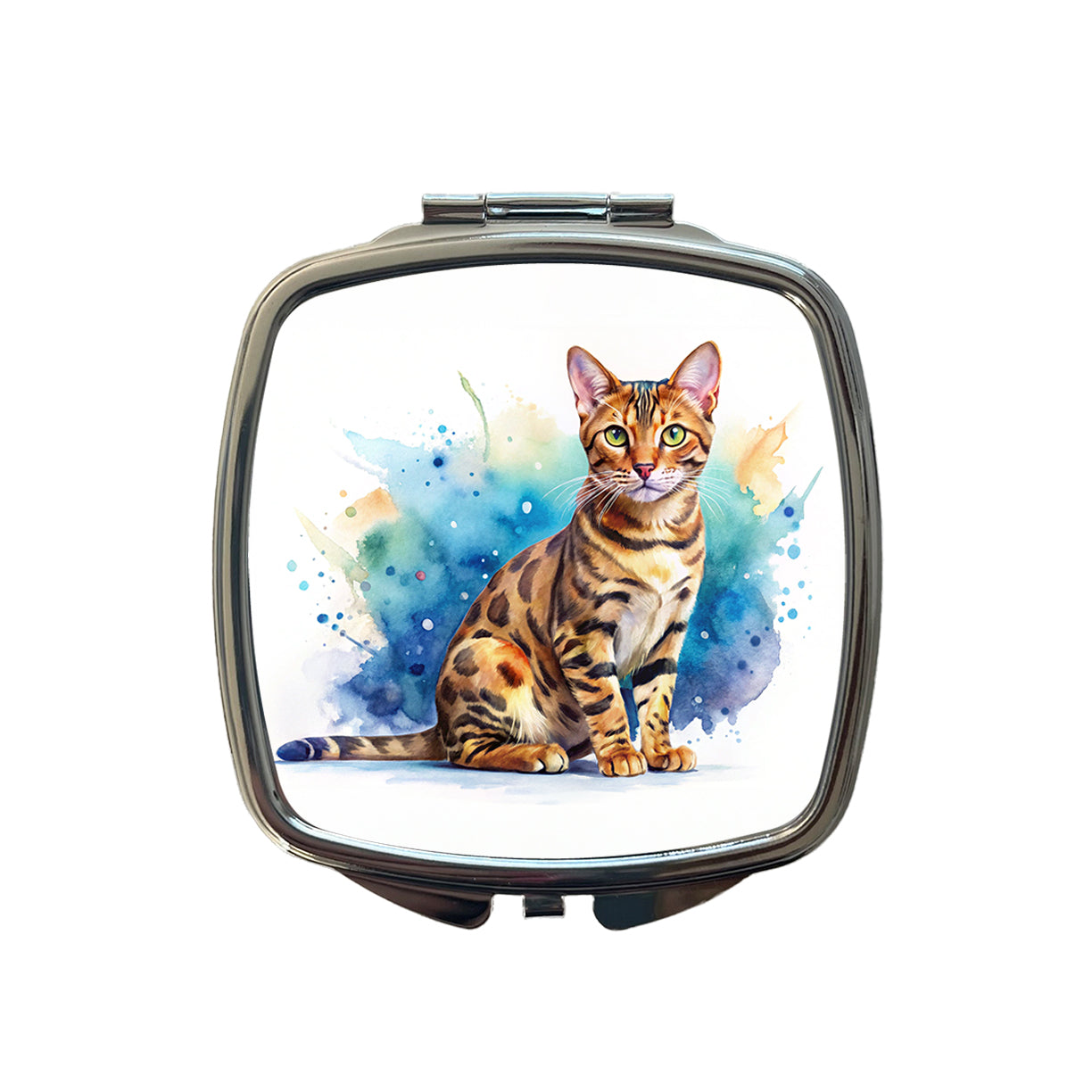 Bengal Cat Watercolor Style Small Travel Purse Handbag Pocket Makeup Compact Mirror