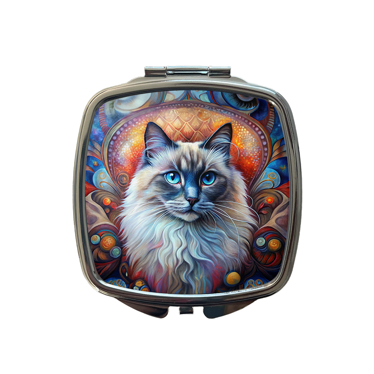 Birman Cat Abstract Art Small Travel Purse Handbag Pocket Makeup Compact Mirror
