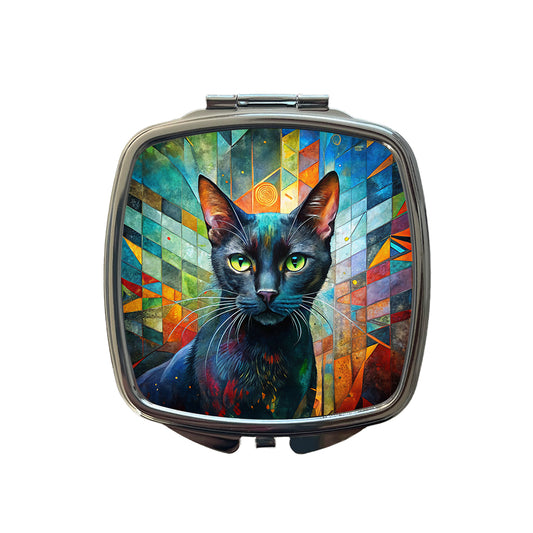 Bombay Black Cat Abstract Art Small Travel Purse Handbag Pocket Makeup Compact Mirror