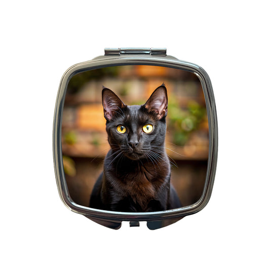 Bombay Black Cat Photo Small Travel Purse Handbag Pocket Makeup Compact Mirror