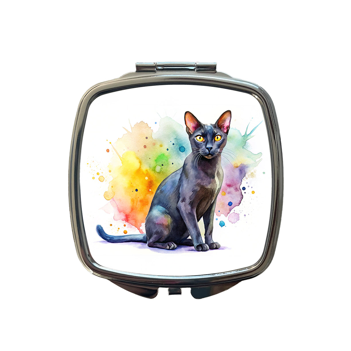 Bombay Black Cat Watercolor Style Small Travel Purse Handbag Pocket Makeup Compact Mirror