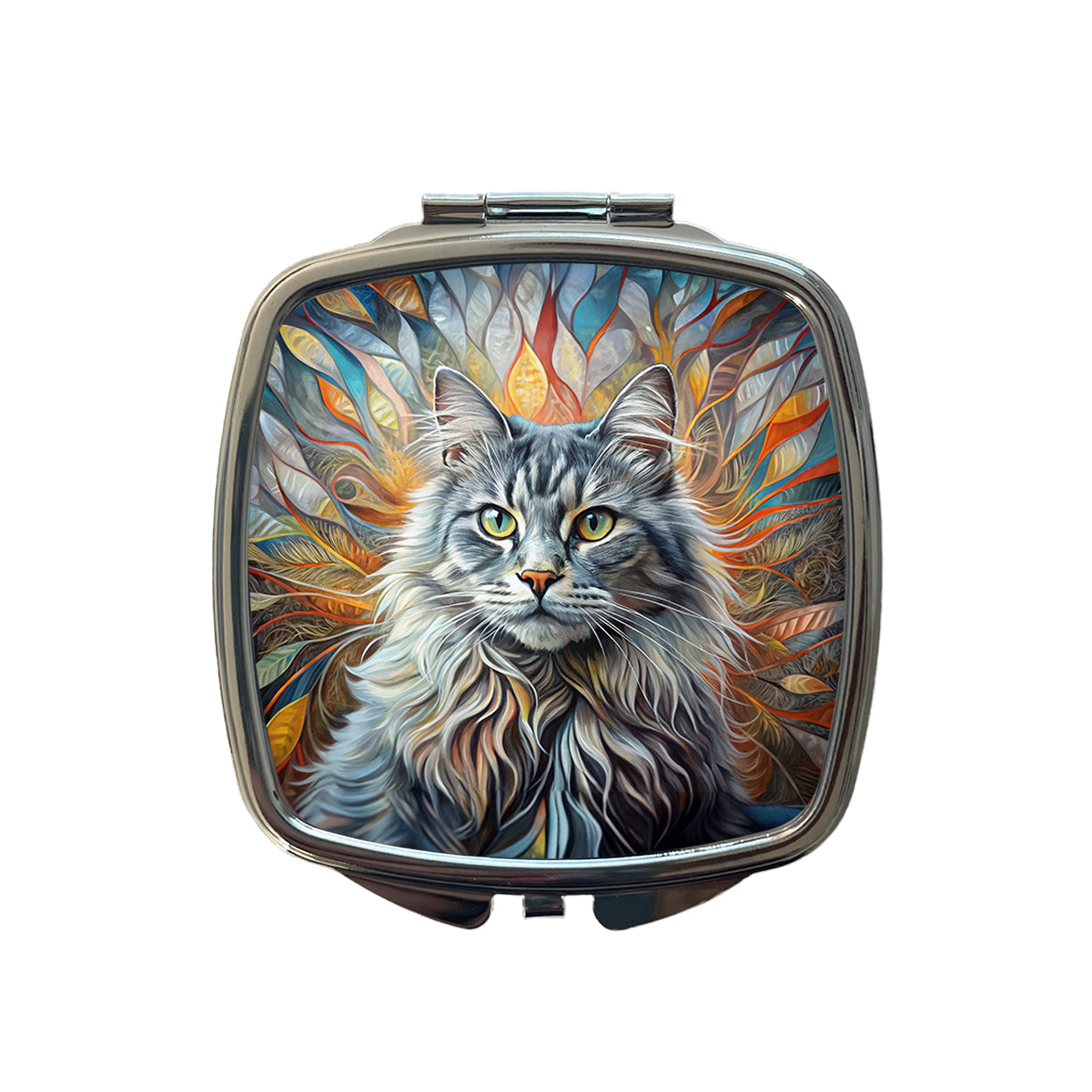 British Longhair Gray Cat Abstract Art Small Travel Purse Handbag Pocket Makeup Compact Mirror