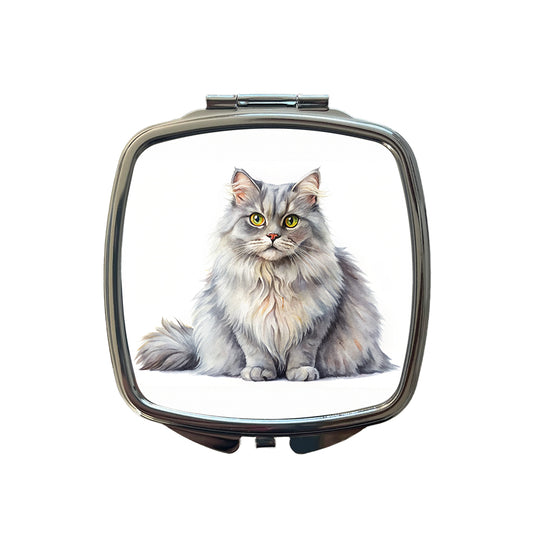 British Longhair Gray Cat Watercolor Style Small Travel Purse Handbag Pocket Makeup Compact Mirror