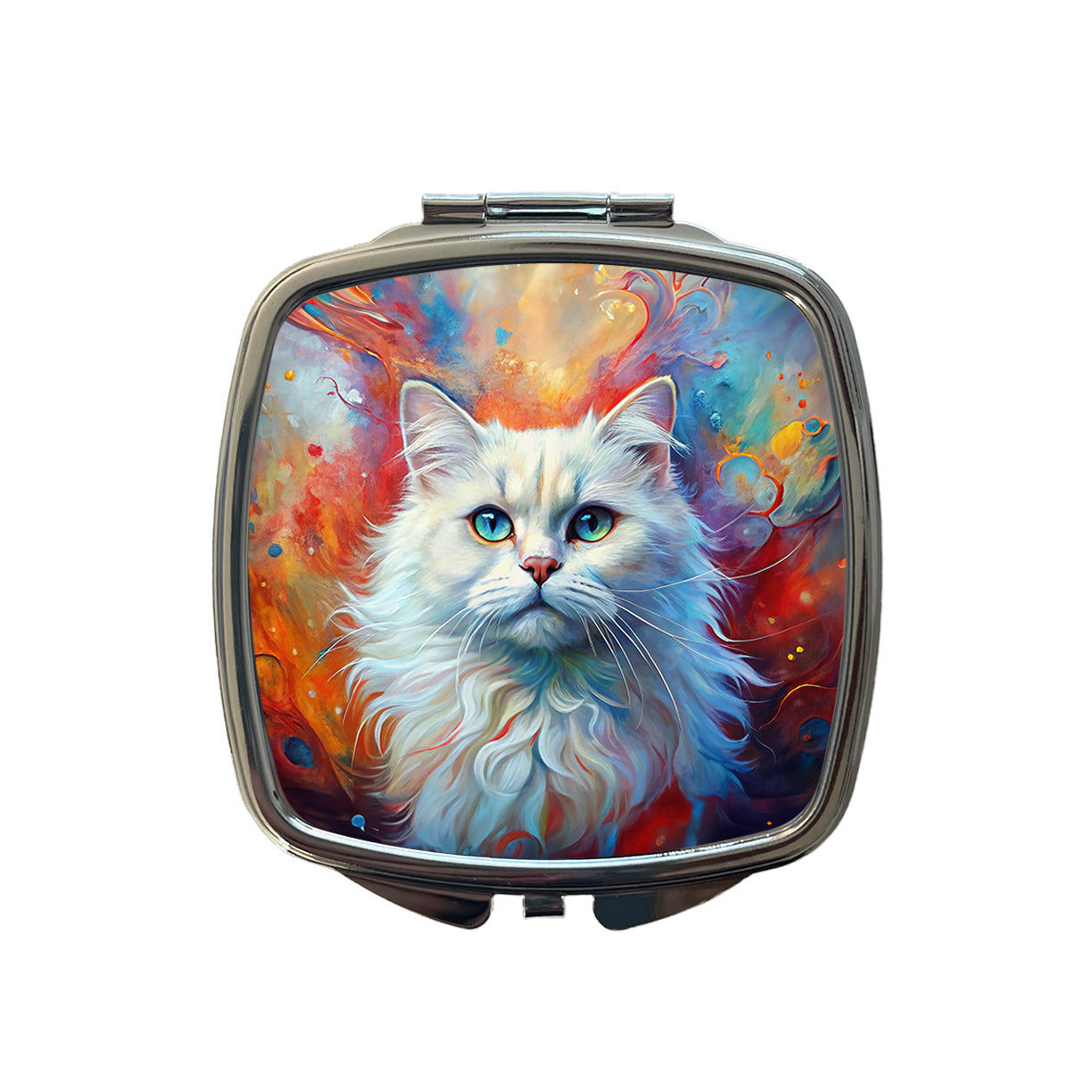 British Longhair White Cat Abstract Art Small Travel Purse Handbag Pocket Makeup Compact Mirror