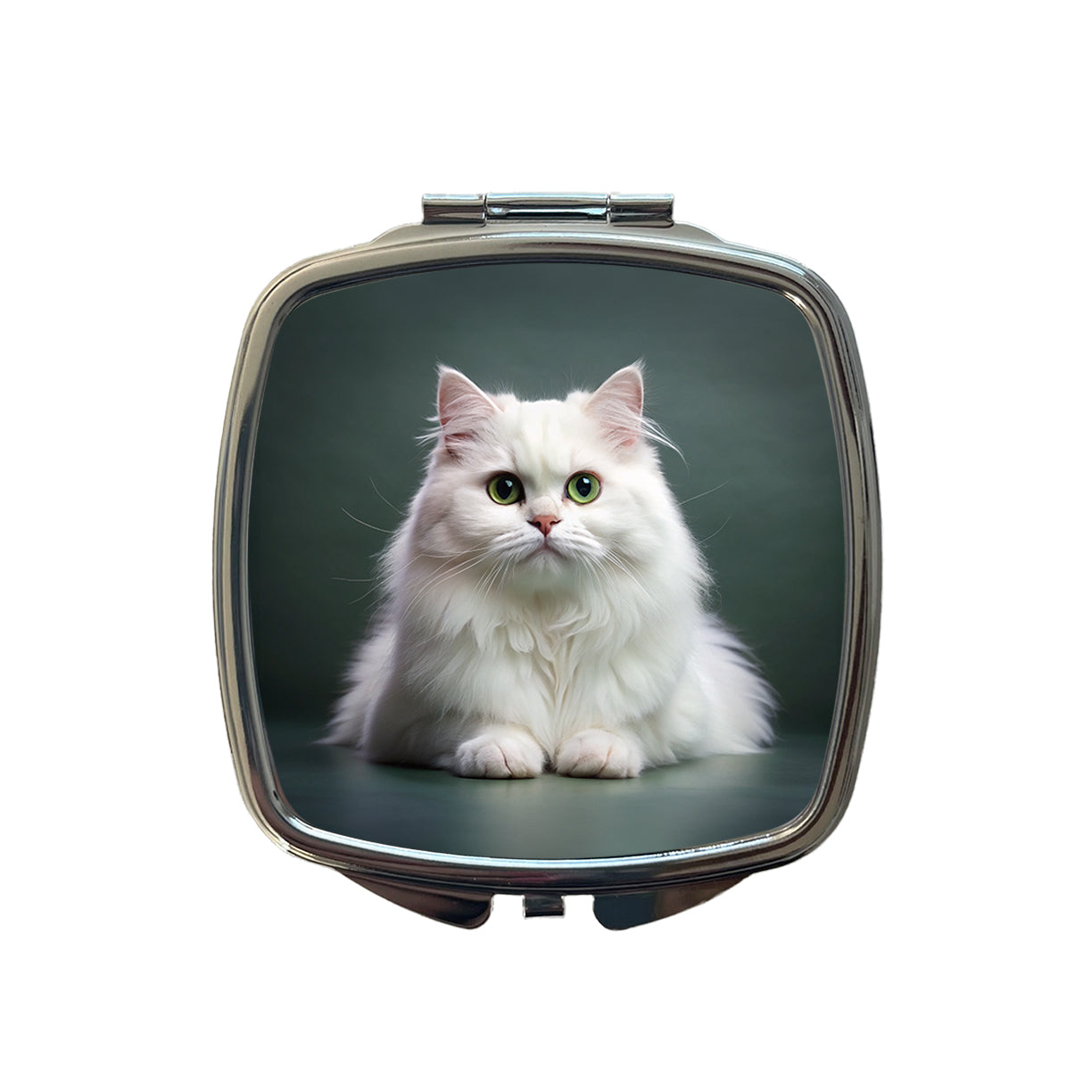 British Longhair White Cat Photo Small Travel Purse Handbag Pocket Makeup Compact Mirror