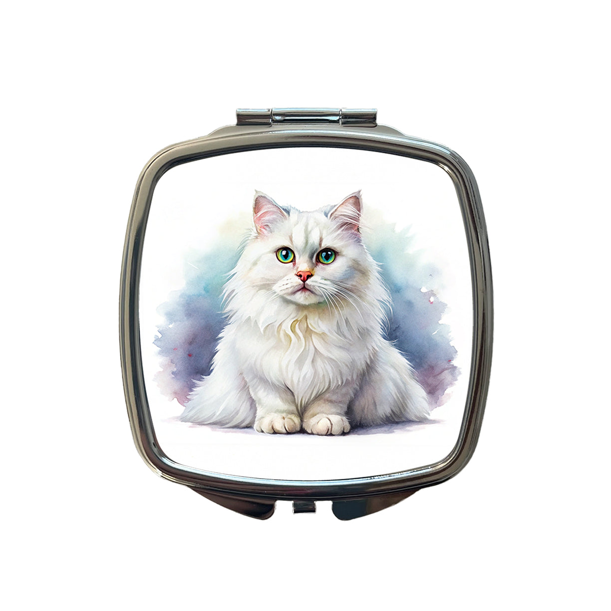 British Longhair White Cat Watercolor Style Small Travel Purse Handbag Pocket Makeup Compact Mirror