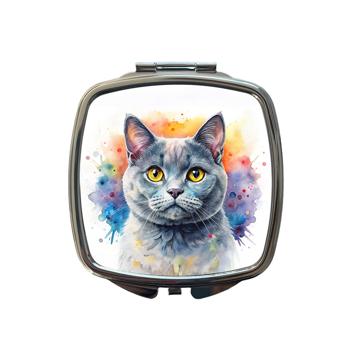 British Shorthair Gray Cat Watercolor Style Small Travel Purse Handbag Pocket Makeup Compact Mirror